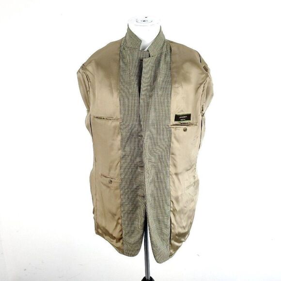 Joseph Abboud Nordstrom Wool 3 Button Sport Coat 42L Tan Houndstooth Windowpane - Picture 9 of 10